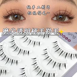 Natural False Eyelashes Manga Lashes Clear Thin Stem Korean Reusable Fake for Girl Group Transparent Cross Make Up 240305