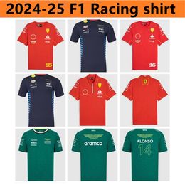 Men's Racing Wear Aston Martin T-shirt 2024 2025 Official Mens Fernando Alonso Racing Suit F1 Shirt MOTO Motorcyc Tees