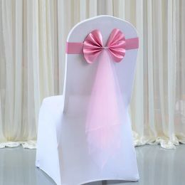 Sashes 10PCS Satin Organza Chair Bow Sashes Wedding Chair Knots Bow Cover Band For Party Event Hotel Banquet Country Wedding Decoration