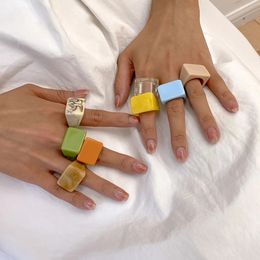 18mm Simple Geometric Square Acrylic Resin Rings for Women Fashion Y2K Girls Korean Wide Ring Party Female Jewellery Gifts 240311