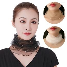 Scarves Mesh Fake Pearl Collar Scarf Spring Summer Chiffon Neck Thin Ruffle Cover Sunscreen Variety Small Silk Anti-UV