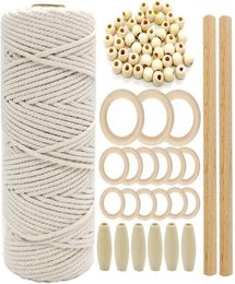 Yarn Wooden Craft Macrame Cord Natural Cotton Rope With Wood Stick Bead For Diy Teether Kit Wall Hanging T2G4412362