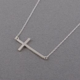 1 geometric Horizontal Sideways Cross religion pendant necklace Simple Tiny Small Faith Christian Lucky woman mother men's fa266d