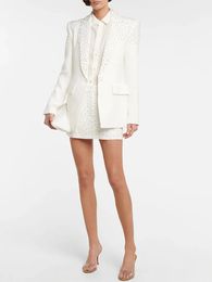 High street 2024 est designer pista feminina fino ajuste único botão strass diamantes frisado blazer jaqueta 240307