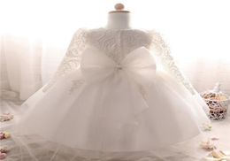 Winter Dress For Girl Long Sleeve White Baptism Dresses Baby Girl 1 Year Birthday Wear Toddler Girl Lace Christening Ball Gown8207540