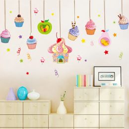 Stickers Cartoon Cake Wall Stickers Sweet Kids Bedroom Stickers Decoration Dessert Shop Colorful Decals Large Removable Mural Wallpaper
