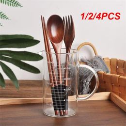 Dinnerware Sets 1/2/4PCS Korean Wooden Tableware Fork Spoon Chopsticks 3-piece Set Solid Wood Long Handle Portable