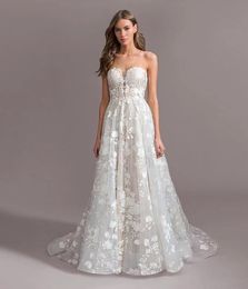 Vintage Aline Wedding Dresses Sweeetheart Full 3D Flower Lace Princess Formal Bridal Grown 2024 Rode De Morrie Vestidos De Novia
