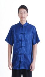 Shanghai Storey Chinese traditional clothing for men chinese top blue kung fu shirt mandarin collar shirt Faux silk shirt for man4514896
