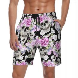 Men's Shorts Swimwear Funny Goth Skull Flower Board Summer 3D Print Rose Fashion Beach Men Design Sports Fast Dry Swim Trunks