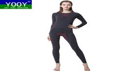 YOOY Women Ski Thermal Underwear Set Ladies Quick Dry Funktion Compression Tracksuit Fitness Tight Shirts Sports Black Suits 201202092423