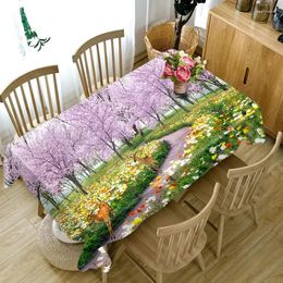 Table Cloth Cherry Blossoms Printed Tablecloth Waterproof Oil-resistant Dining Cover For Home Mantel Mesa