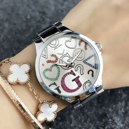 Brand Watch Women Girl Colorful Crystal Big Letters Style Metal Steel Band Quartz Wrist Watches GS 7155271p