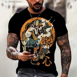 Men's T-Shirts Vintage Mask Samurai Printed Mens Cotton T-shirt Tops Summer Casual Short Slve Shirt O Neck Oversized Strt Mens Clothing Y240315