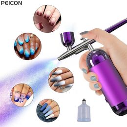 Airbrush Nail With Compressor Portable For Nails Cake Tattoo Makeup Paint Air Spray Gun Oxygen Injector Brush Kit 240313