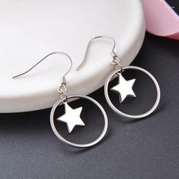 Dangle Earrings Real Fine Jewelry Solid 925 Sterling Silver For Women Fashion Simple Star And Circle Drop Hanging