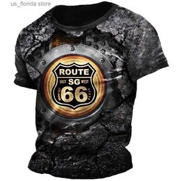 Men's T-Shirts Summer Retro US Route 66 Print Mens T Shirts Amercian Style Loose Short Slve Tops Casual Ts O Collar Male Clothing 6XL Size Y240315