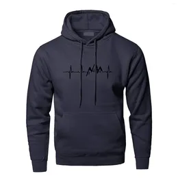 Men's Hoodies Simple Mountain Heartbeat Graphic Hoodie Comfortable And Loose Size Clothing Outdoor Hip Hop Street Leisure Sports Shirt