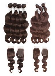 Peruvian Body Wave Human Hair Bundles With Closure 2 4 Chocolate Brown 3 or 4 Bundles with Lace Closure Remy Human Hair extensio2960222