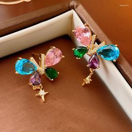 Stud Earrings FEEHOW Luxury Colourful Crystal Butterfly For Women Girls Sweet Star Pendant Earring Daily Wearable Accessories