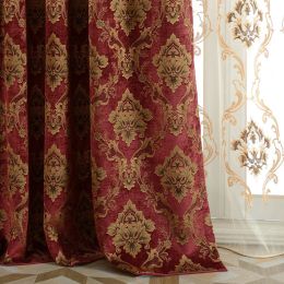 Curtains Luxury Chenille Gold Jacquard Curtains European Style for Living Room Bedroom Study Villa Shading Curtains Tulle Valance Custom