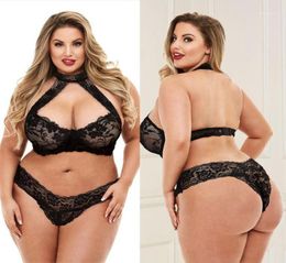 New Lingerie Sets Plus Size Women Sexy Underwear Erotic Bra And panties Halter Lace Suit For Fat Female 3XL 5XL Sleepwear11246914