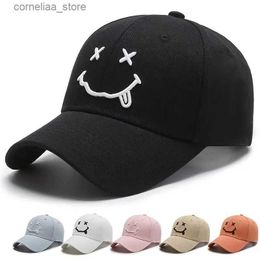 Ball Caps Unisex Face Embroidery Baseball Caps For Women Men Kpop Black Cotton Snapback Funny Hip Hop Cap Autumn Sun Dad HatsY240315