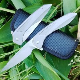 Top Quality A5026 High End Flipper Knife M390 Satin Blade CNC TC4 Titanium Alloy Handle Ball Bearing Outdoor Camping Hiking Fishing EDC Pocket Knives