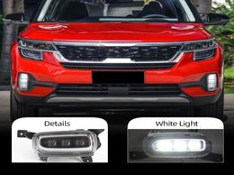 2Pcs Car LED DRL For KIA Seltos KX3 2020 2021 fog lights Daytime Running Light Yellow Turn Signal Lamp Fog lamp5021723