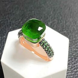 Wedding Rings 10.6mm Classic Nudo Jade Ring Set with Green Zircon Womens Crystal Ring Rose Gold Plated Candy Style Ring Jade Jewellery Q240315