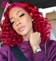 New red color kinky Curly Lace Front Wigs synthetic For Black Women With Baby Hair Glueless Pre Plucked africa women Short Bob Wig9948591