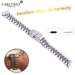 22mm Hollow Curved End Solid Screw Links Stainless Steel Silver Watch Band Strap Old Style Jubilee Bracelet Double Push Clasp209U