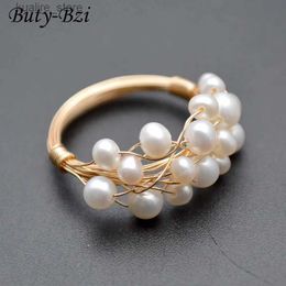 Cluster Rings Handmade Natural Pearl Roundle Beads Wire Wrapped Lacework Multi Rows Rings Fashion Woman Jewellery L240315