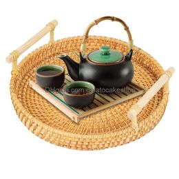 Breakfast Trays Durable Wicker Serving Tray Round Smooth Edge Mti-Purpose Enjoy Refreshments Drop Delivery Home Garden Housekee Orga Dhjiu