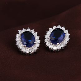 Luxury Created Blue Sapphire Ruby 925 Sterling Silver Stud Earrings Natural Amethyst Garnet Peridot Topaz Princess Diana Fine Jewellery Wholesale