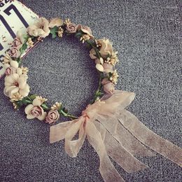 Hair Clips Flower Crown Wreath Bride Garland With Ribbon Communion Handmade Headband Headpiece Fairy Tiaras Wedding Accessories