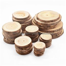 Craft Tools 3-12Cm Thick Natural Pine Round Unfinished Wood Slices Circles With Tree Bark Log Discs Diy Crafts Wedding Party Paintin Dh02H