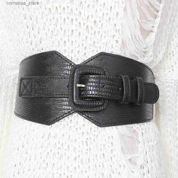 Belts Wide Y2K Black Elastic Corset Belt Lizard Leather Female Plus Size Stretch Cummerbunds Designer Belts For Women High QualityY240315