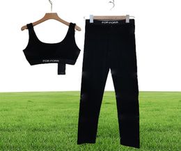 Women Yoga Outfit Letters Webbing Velour Yoga Sets Sleeveless Backless Cropped Tanks Jogging Tracksuit4626448