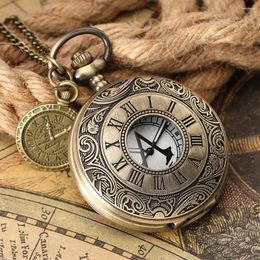 Pocket Watches Roman Watch Vintage Bronze Quartz With Accessories Men Women Pendant Chain Clock Practical Collectibles