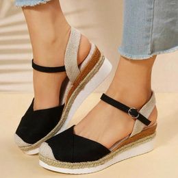 Sandals Closed Toe Vacation Slingback Court Wedges Women Canvas Colorblock Espadrille Wedge Shoes Women'S Summer 2024