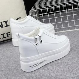 Super High Heel 10cm Womens Shoes 2023 Autumn Thicksoled Laceup White Allmatch Wedge Casual Sneakers 240313