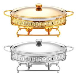 Food Warmer Buffet Luxury Golden Oval el Wedding Chafing Dish Stainless Steel Glass Serving pot small chafing dish 240308