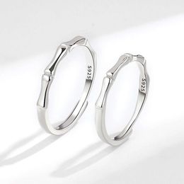 Bamboo Couple S Pure Silver Simple and Cold Wind Childhood Lover Living Face Light Ring Valentine's Day Gift
