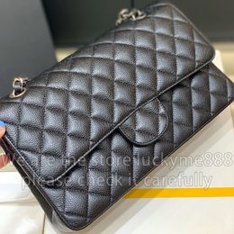 12A Mirror Quality Designer Bag Classic Flap Bag 25cm Medium Womens Real Leather Quilted Bags Luxury Handbags Caviar Lambskin Purse Black Shoulder Chain Box Bag