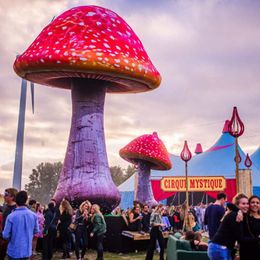 8mH (26ft) Customised Double Red Giant Inflatable Mushroom With LED And Blower For Outside Christmas Party Stage Event Decorations