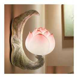 Wall Lamp Creative Study Background Corridor Aisle Garden Balcony Decoration Bedside Stairs Lotus Led Drop Delivery Home El Supplies Dhppx