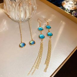 Dangle Earrings 2024 Korean Round Crystal Chain Long Tassel Elegant Simple Fashion Women's Jewellery