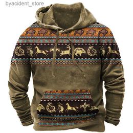 Men's Hoodies Sweatshirts Vintage Indian Style Mens Hoodie Hooded Sweatshirt Unisex Harajuku Pullover 2023 New Jacket Oversized Casual Streetwear Tops L240315