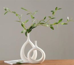 Ceramic Home Crafts Ornaments White Vase Small Flower TV Cabinet Wine Decorations Vases T2007036160911